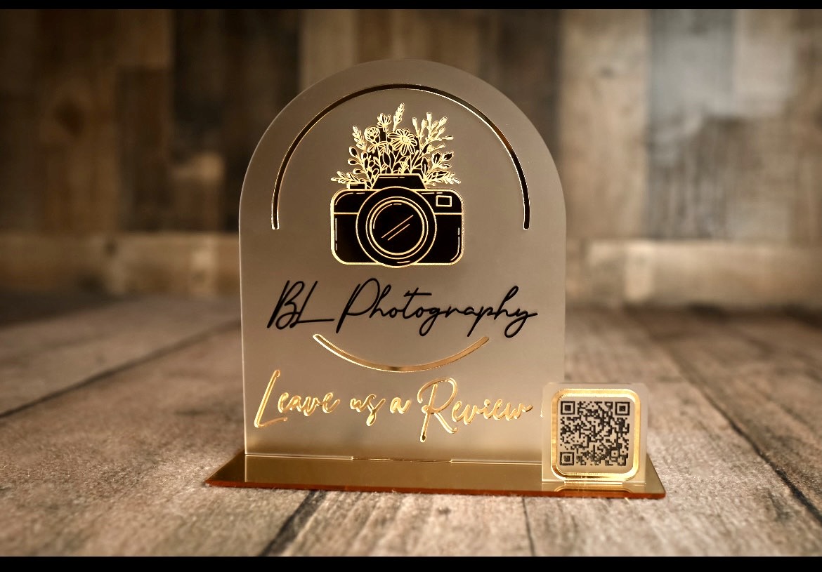 Mirrored Acrylic Business Sign QR/Card Holder